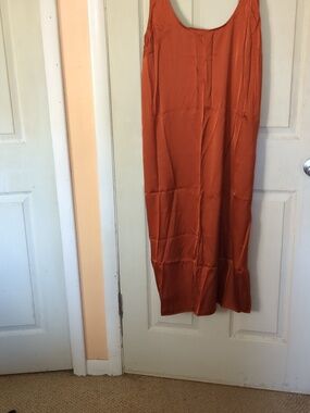 NWT Abercrombie Fitch XLP Burnt Orange satin Midi Dress w/Side Slit